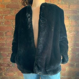 Fluffy black faux fur jacket